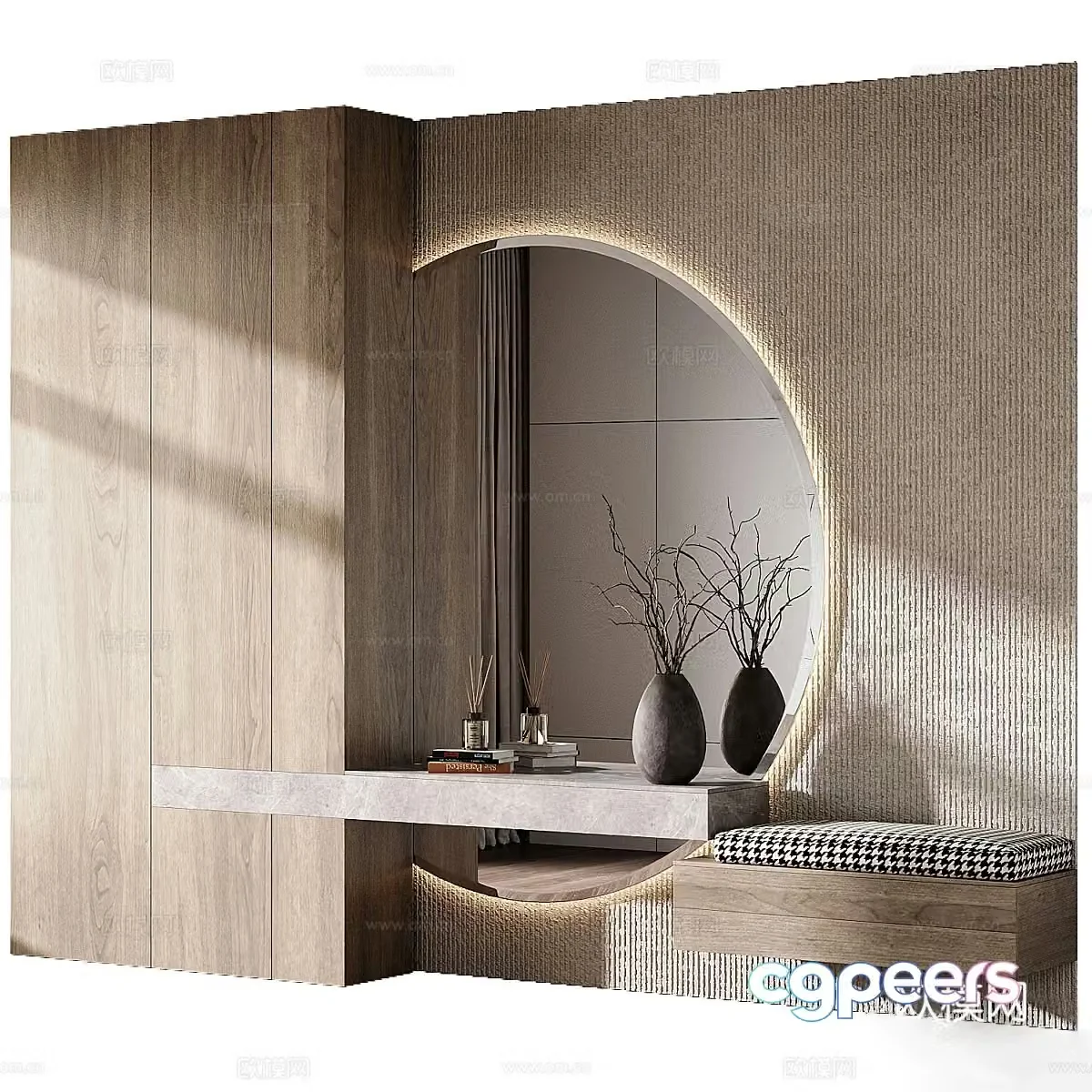 Log-wind integrated wardrobe whole wall dressing table 3D model