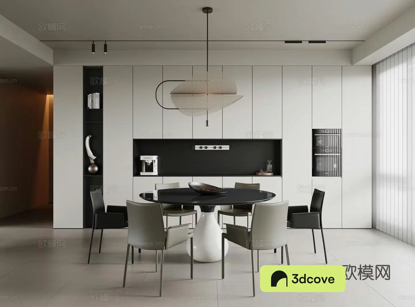 Italian minimalist restaurant without lights dining table and chair combination round dining table single chair leather dining