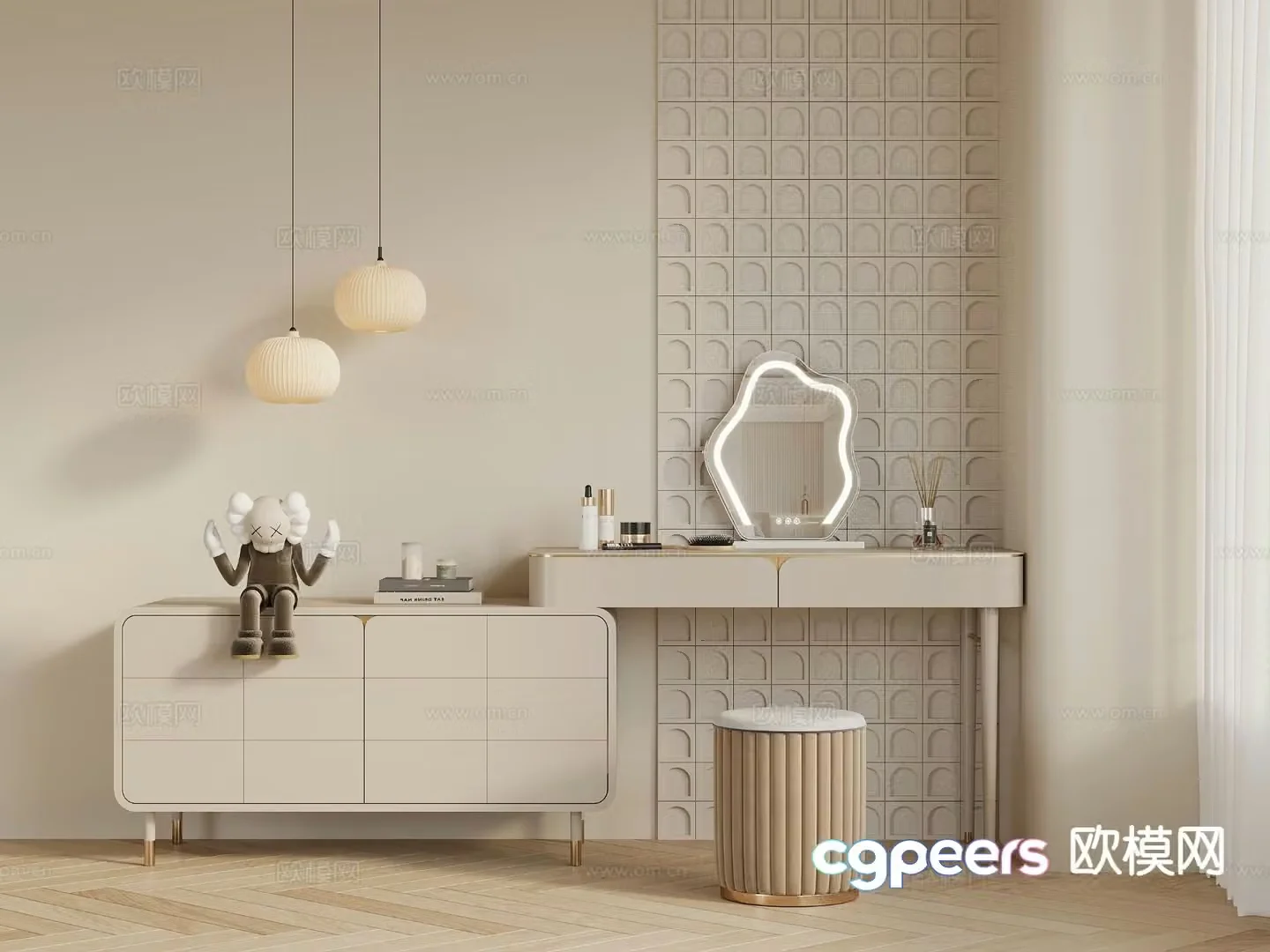 Cream style dresser 3d model
