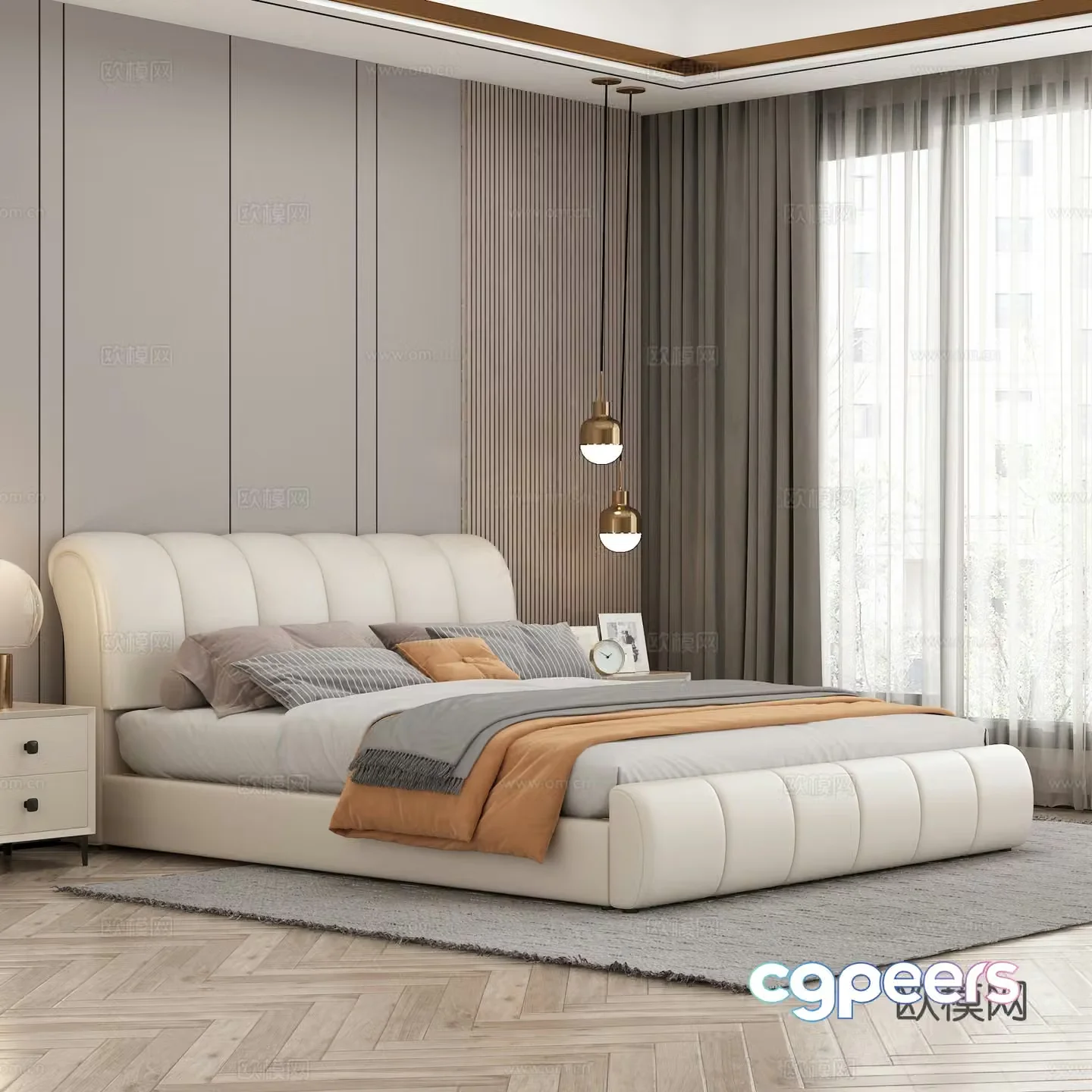 Double bed leather soft bag double bed light luxury master bedroom Italian minimalist bed Bed bedroom bed 3d model