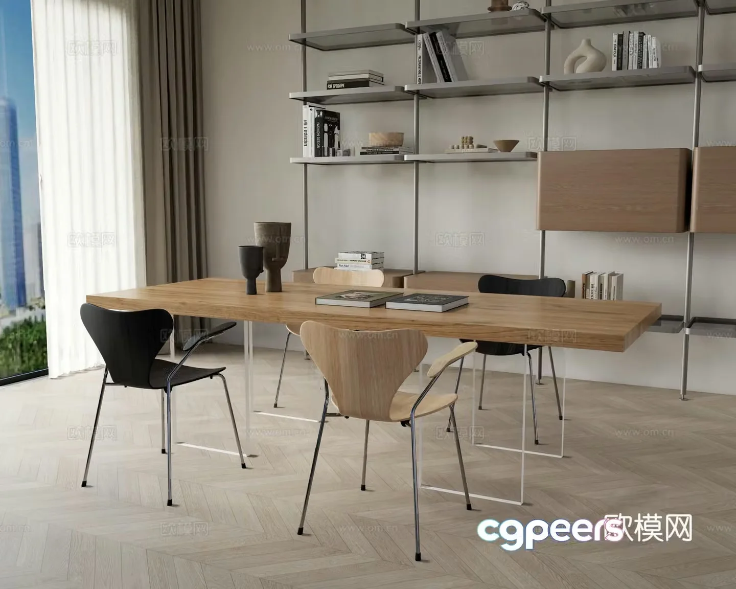 Modern dining table and chairs Dining table and chairs for more than four people Rectangular dining table and chairs 3D model