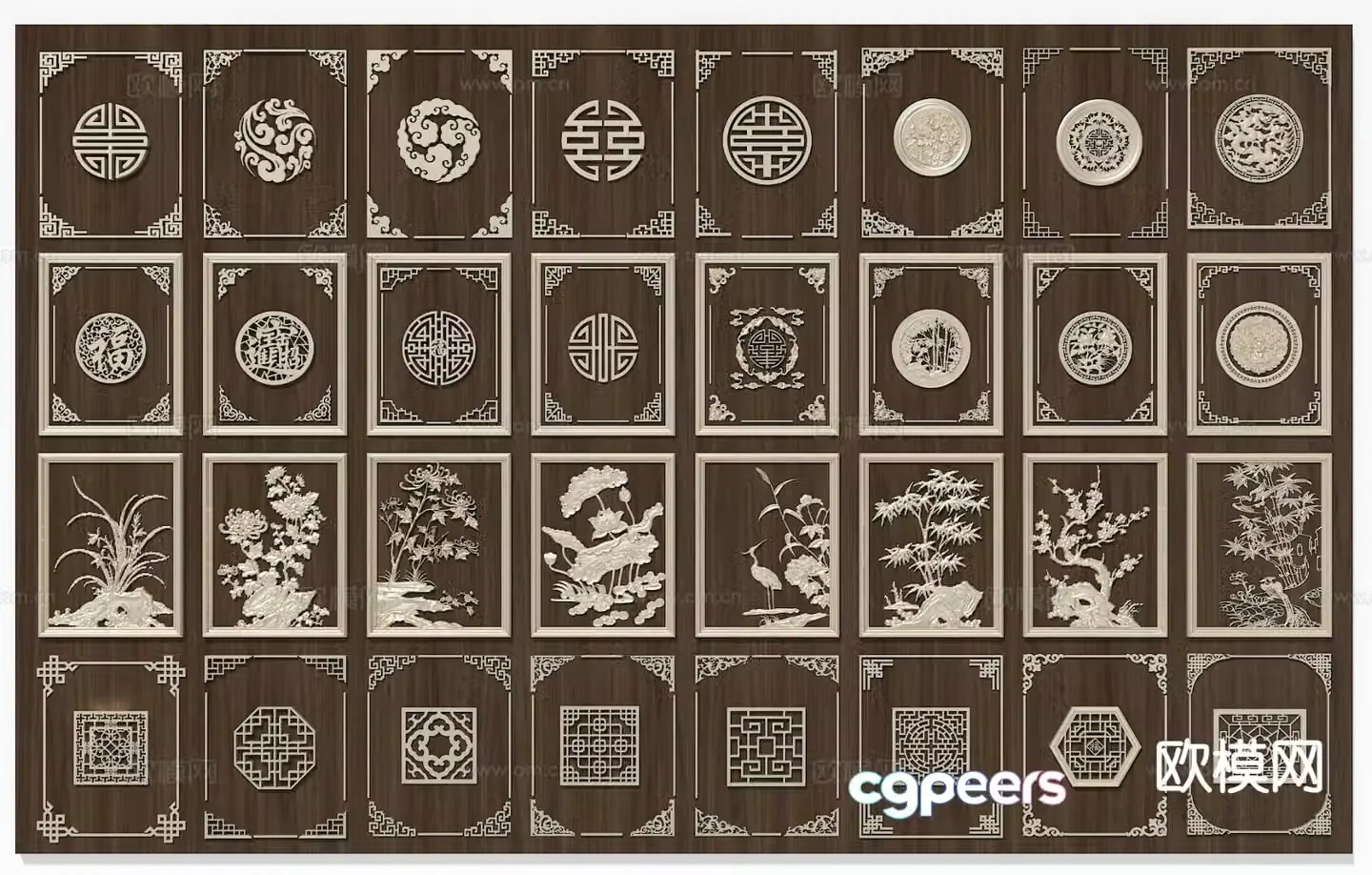 New Chinese style carving corner flower engraving line 3d model