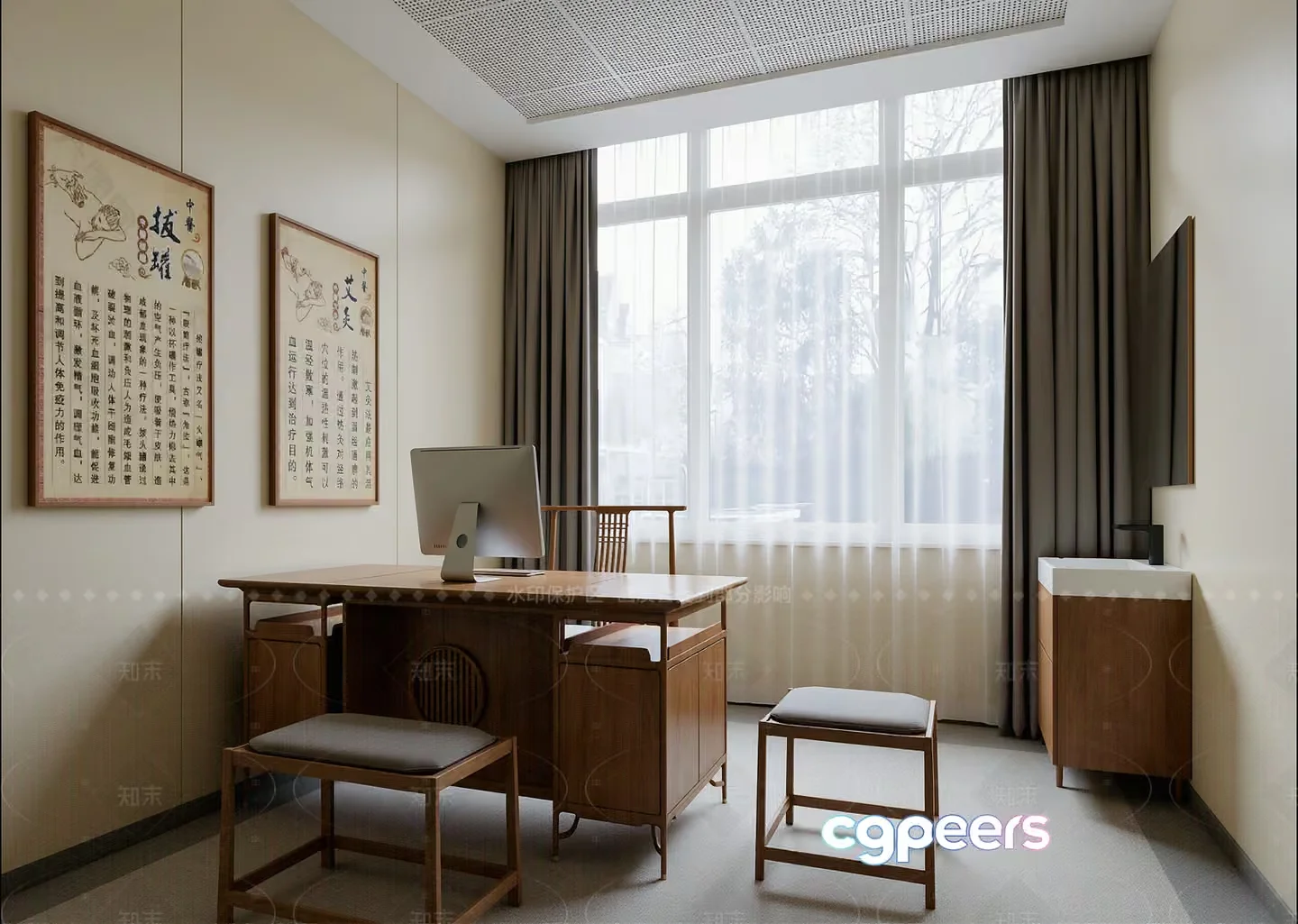 Wooden Office Desk 3D Model – 22841 – VRAY Render