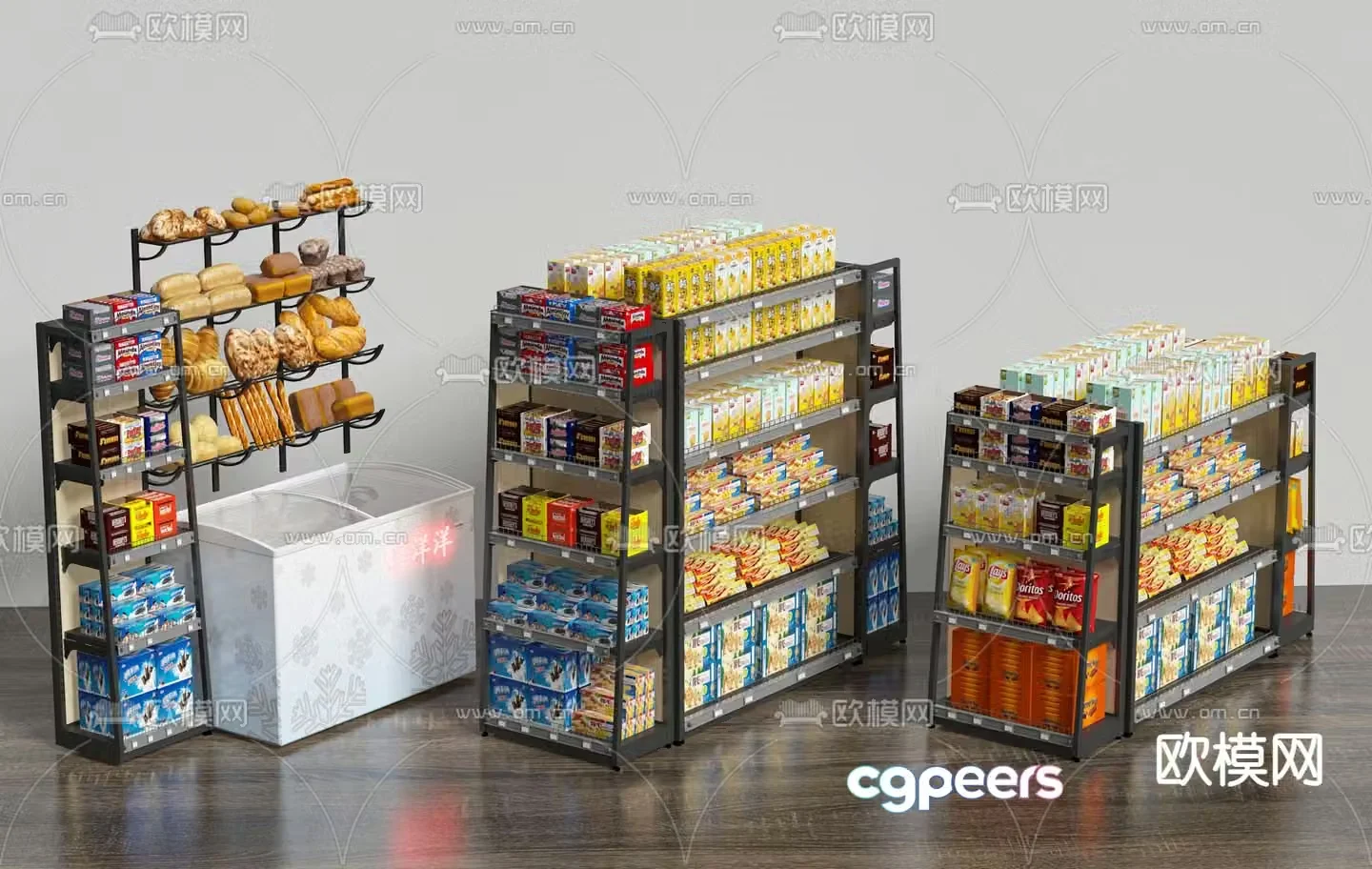 Bread shelves Snack shelves Supermarket shelves 3D model