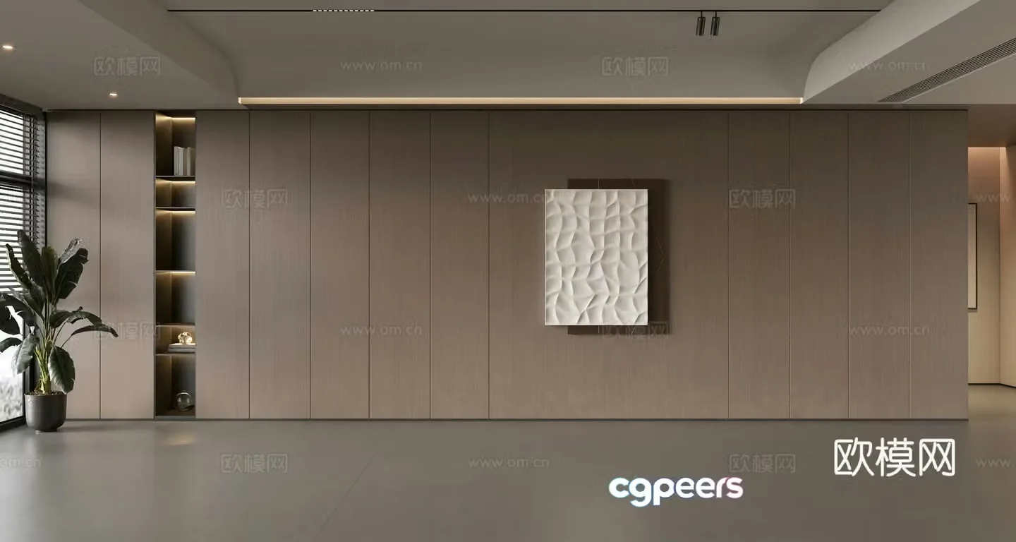 Modern Italian sofa background wall modern ornament balcony cabinet living room cabinet wood veneer background wall 3d model