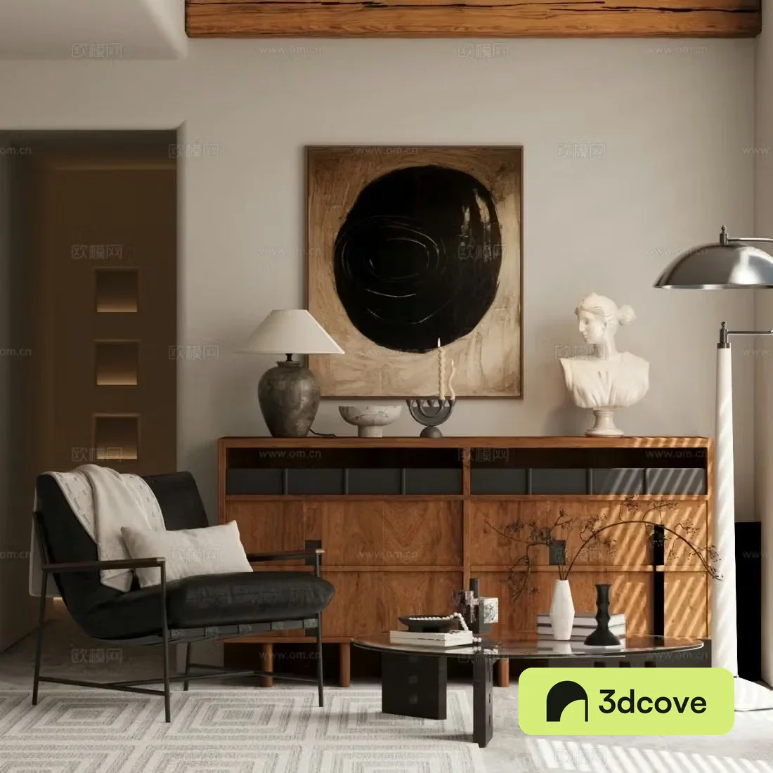Medium-old leisure chair single sofa medium-old chest of drawers ornaments combination 3D model