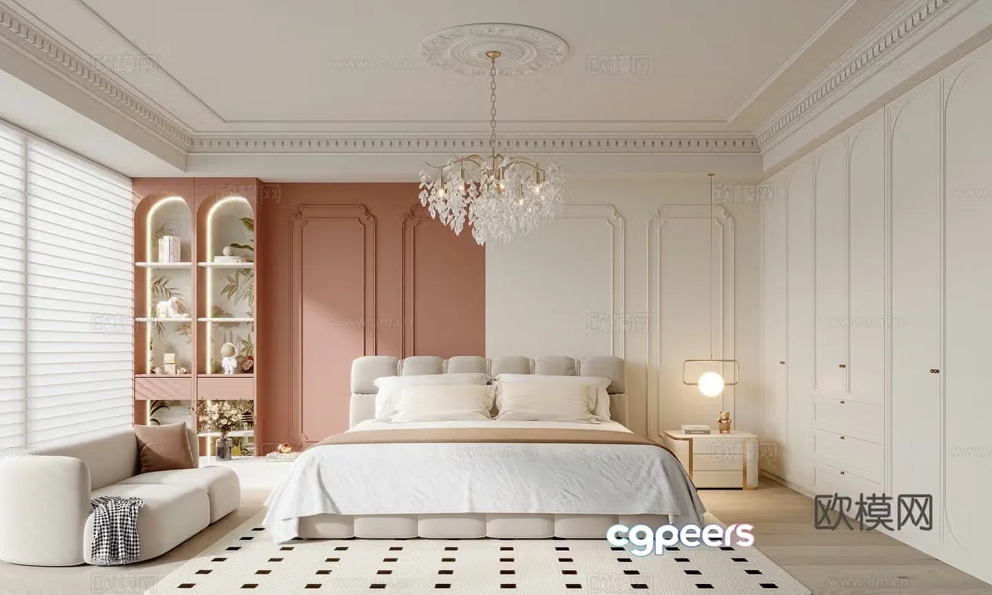 French creamy bedroom 3d model