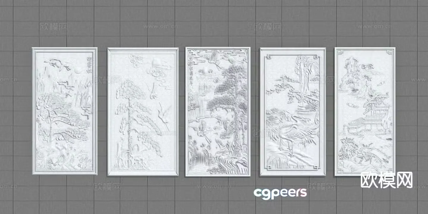 Chinese style relief welcome pine pine crane 3D model