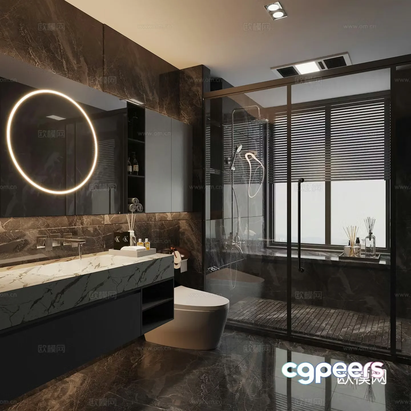 Modern Italian bathroom bathroom cabinet shower room 3d model