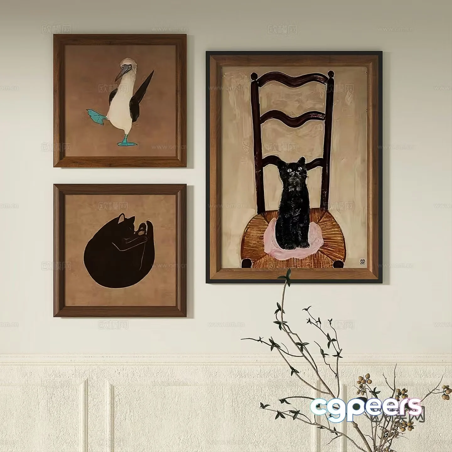 Modern French retro abstract light luxury simple medieval decorative painting 3d model