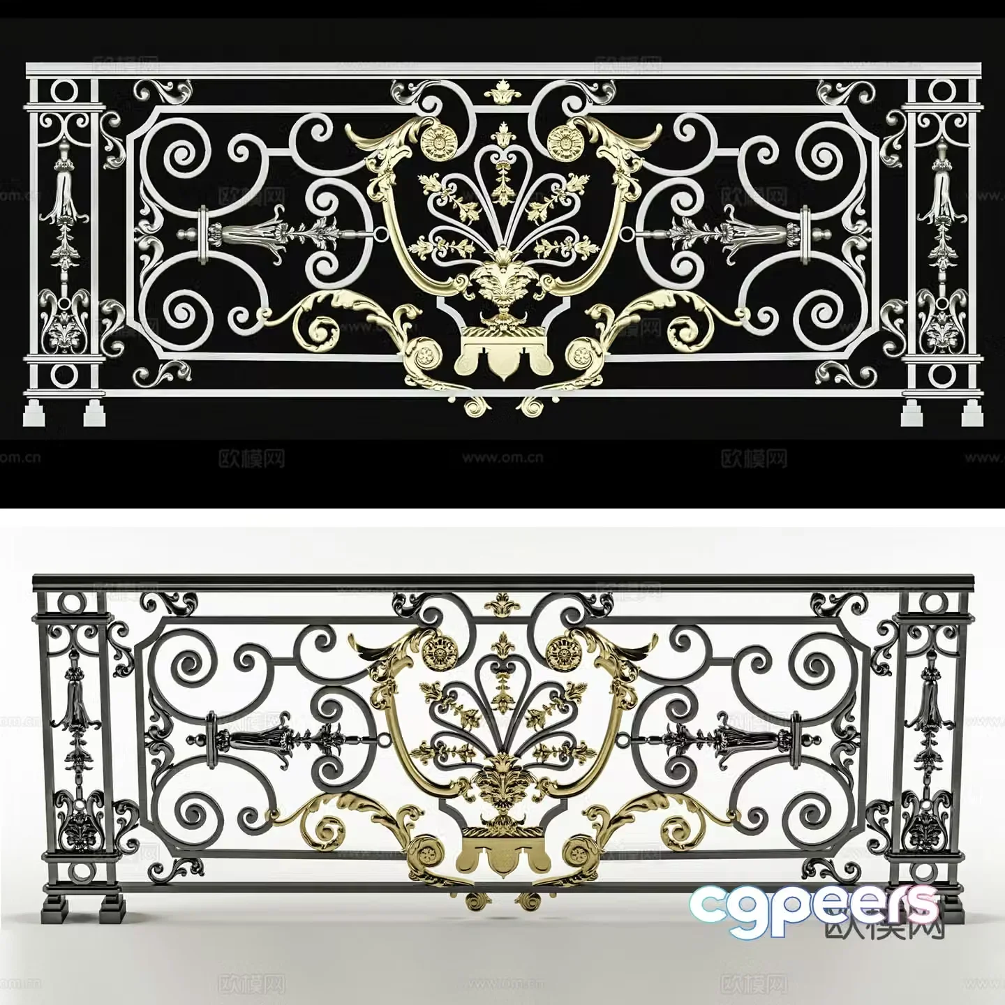 European metal carved trolley iron trolley guardrail set 3D model
