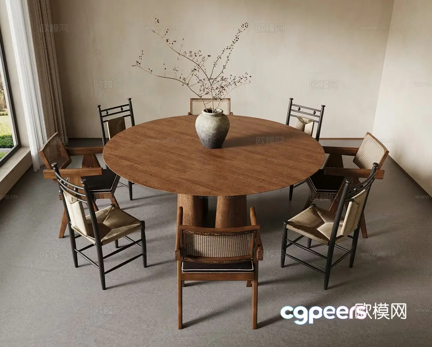 Dining table Wasabi medieval style dining table and chair dining stool 3D model