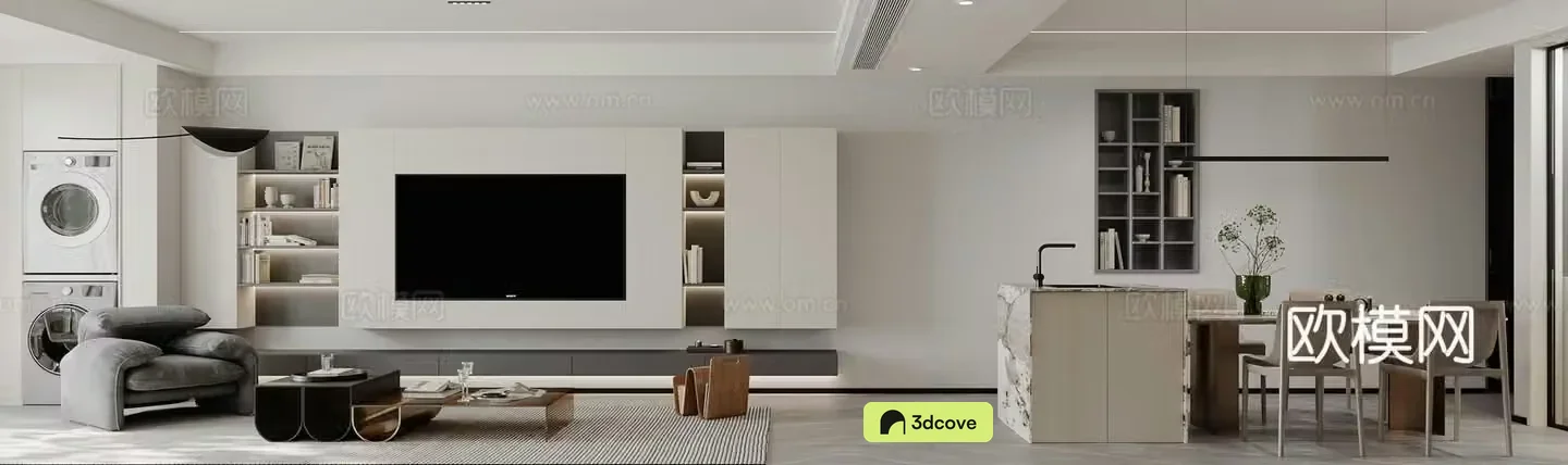 Modern minimalist living and dining room