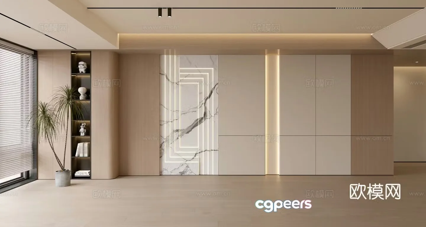Modern simple sofa background wall modern ornament balcony cabinet living room cabinet wood veneer background wall 3d model