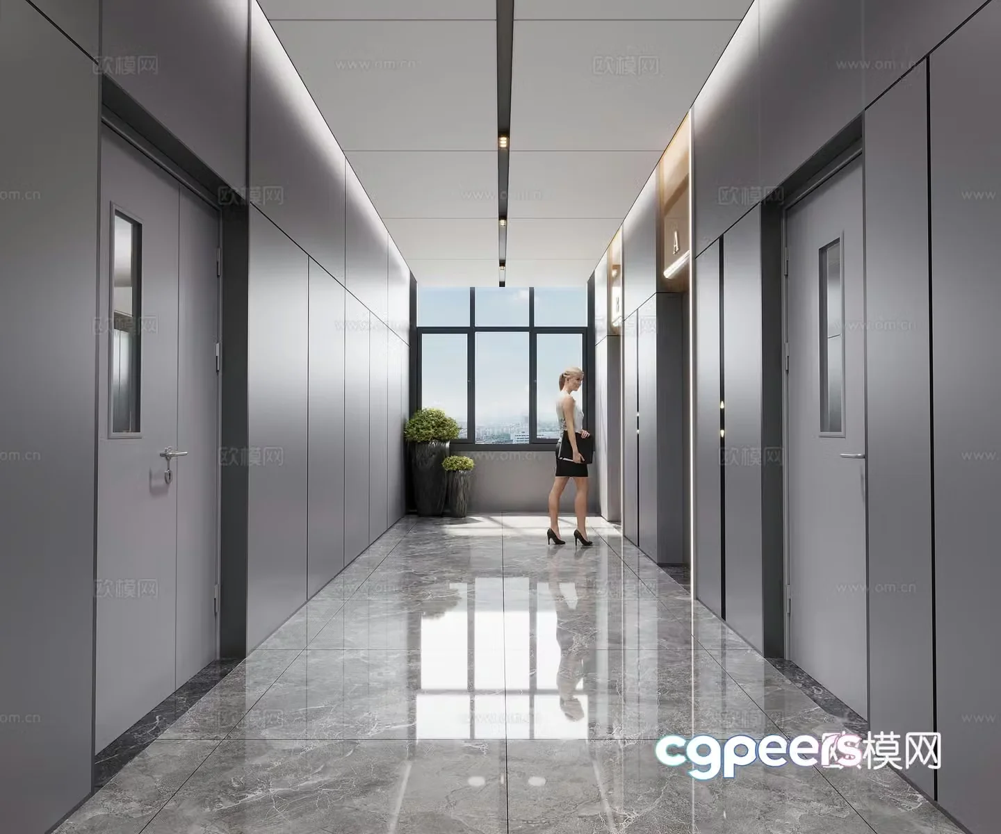 Modern office elevator room elevator hall 3D model
