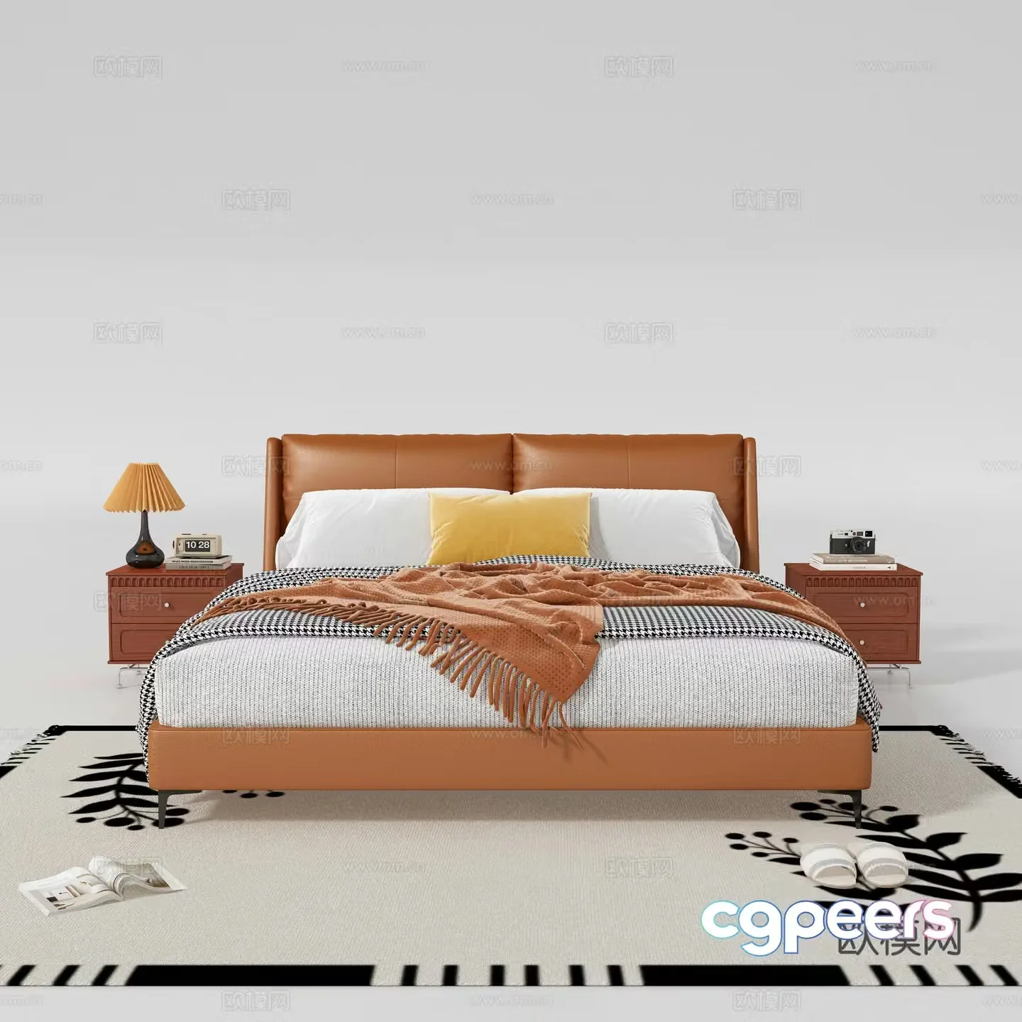 Modern double bed nightstand 3d model