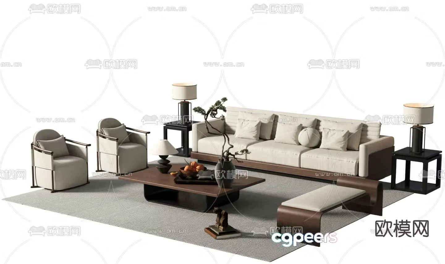 New Chinese style modular sofa 3d model