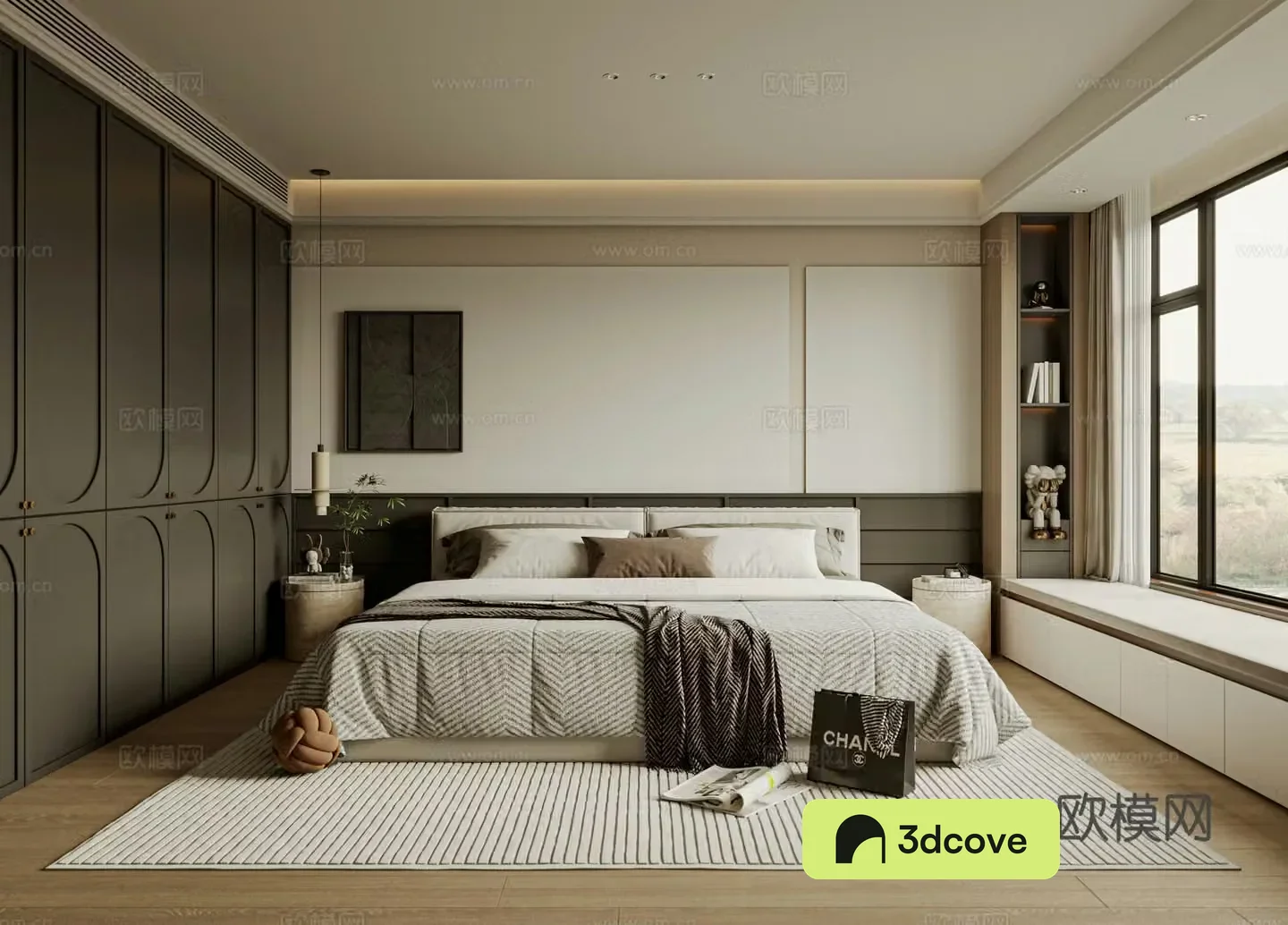Modern bedroom bed nightstand jewelry