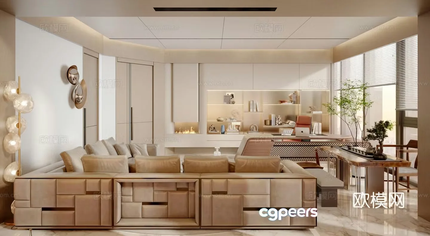 Modern light luxury chairman office 3d model