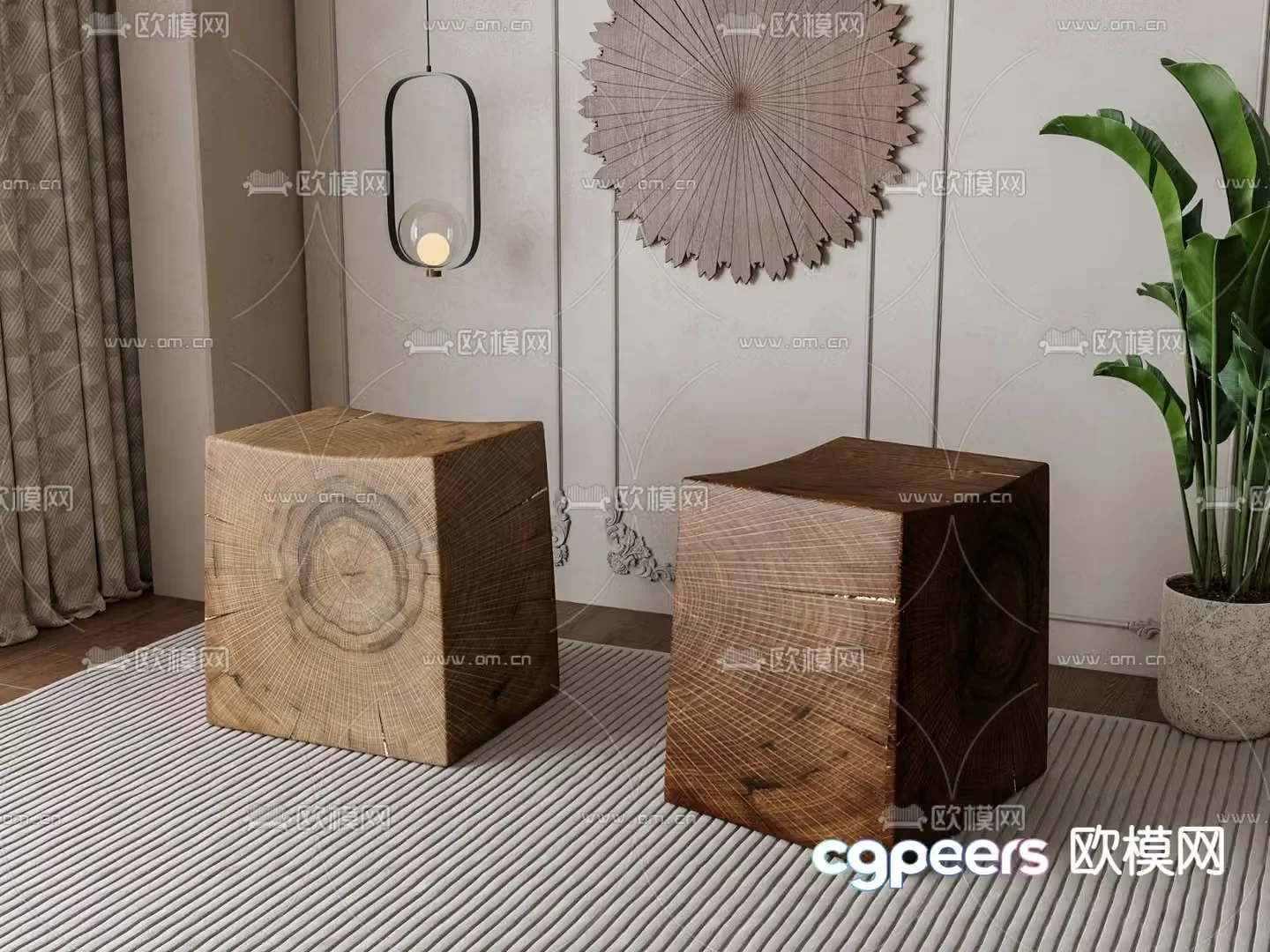 wabi-sabi stool wooden pier low stool 3d model
