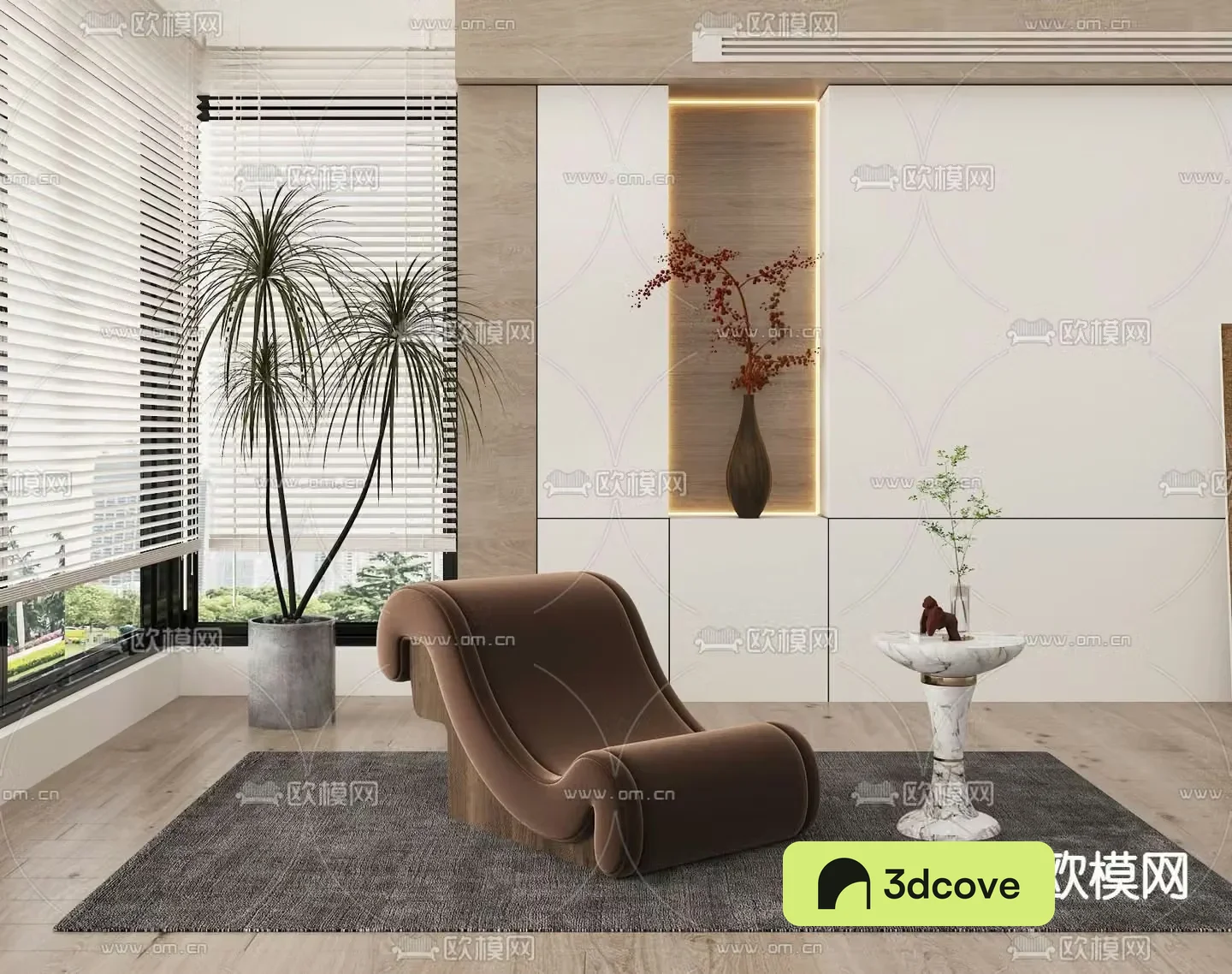Minotti modern brown velvet lounge chair