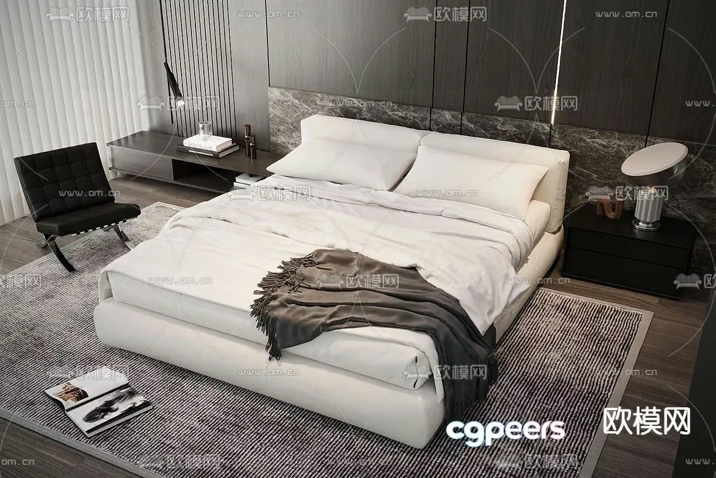 Modern double bed 3d model