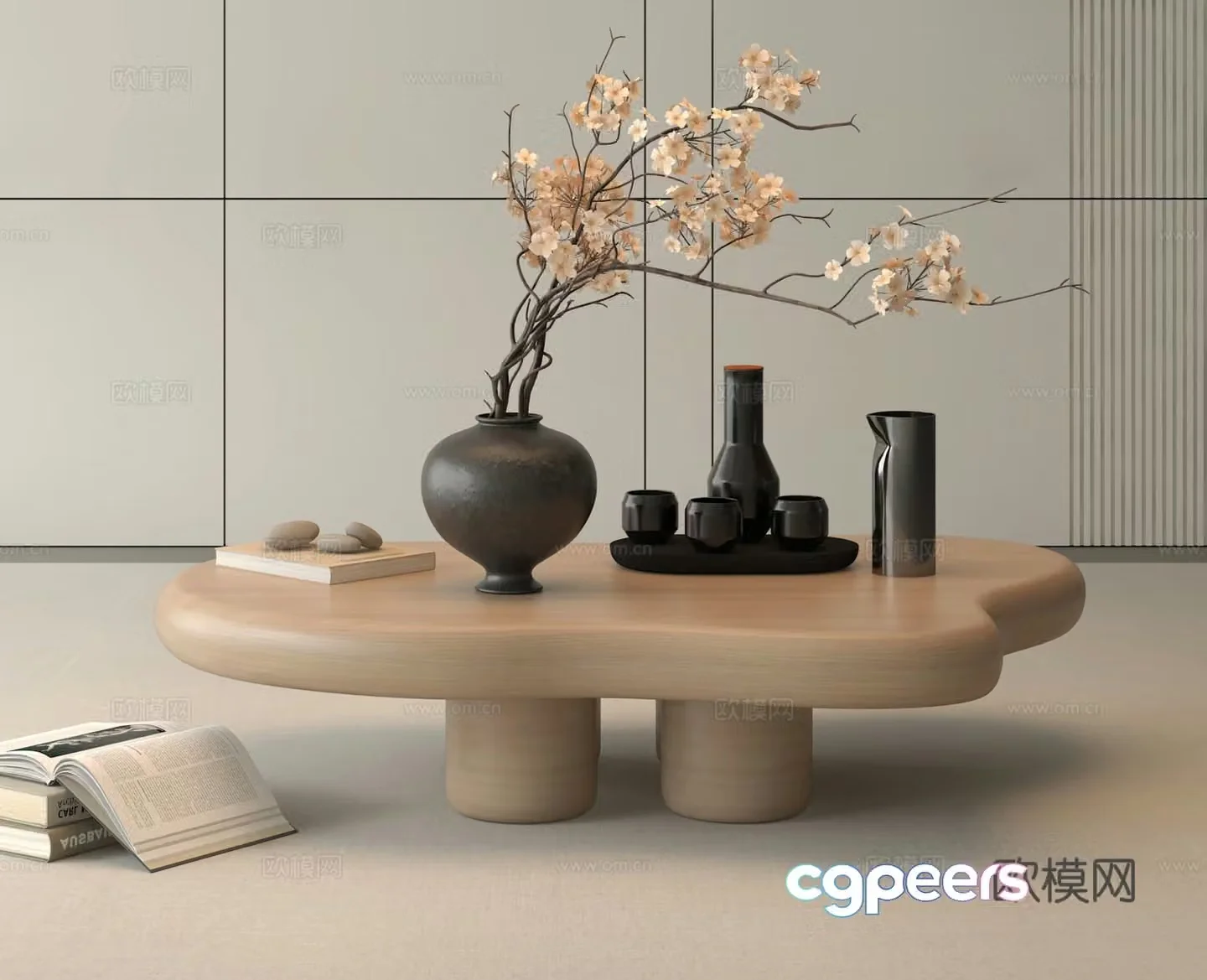 Wasabi Middle Ages Coffee Table Dried Flower Bonsai Table 3D Model