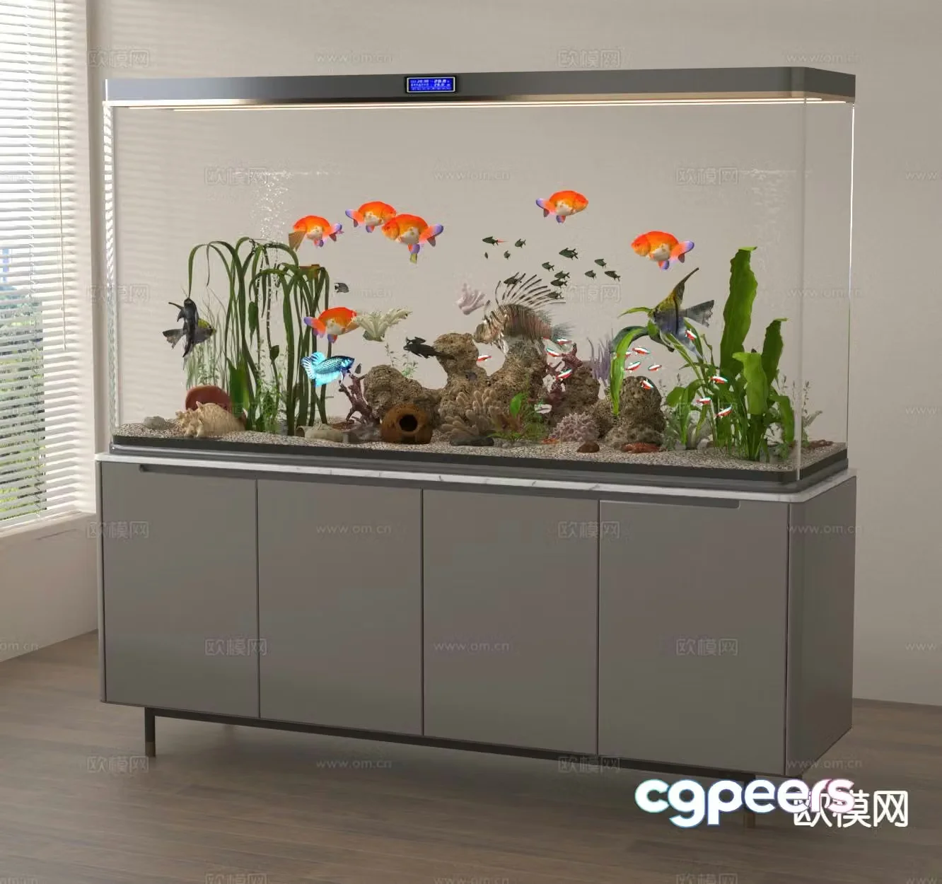 glass fish tank aquarium goldfish 3d model