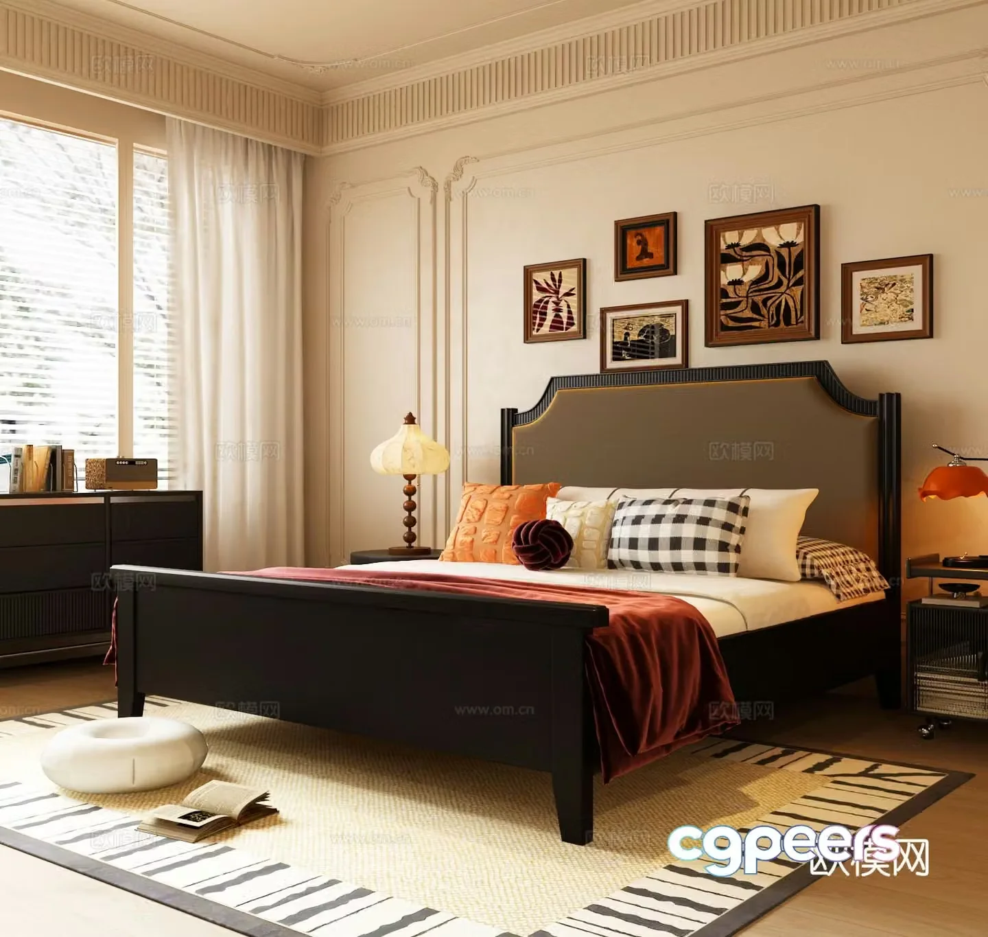 French double bed 3d model