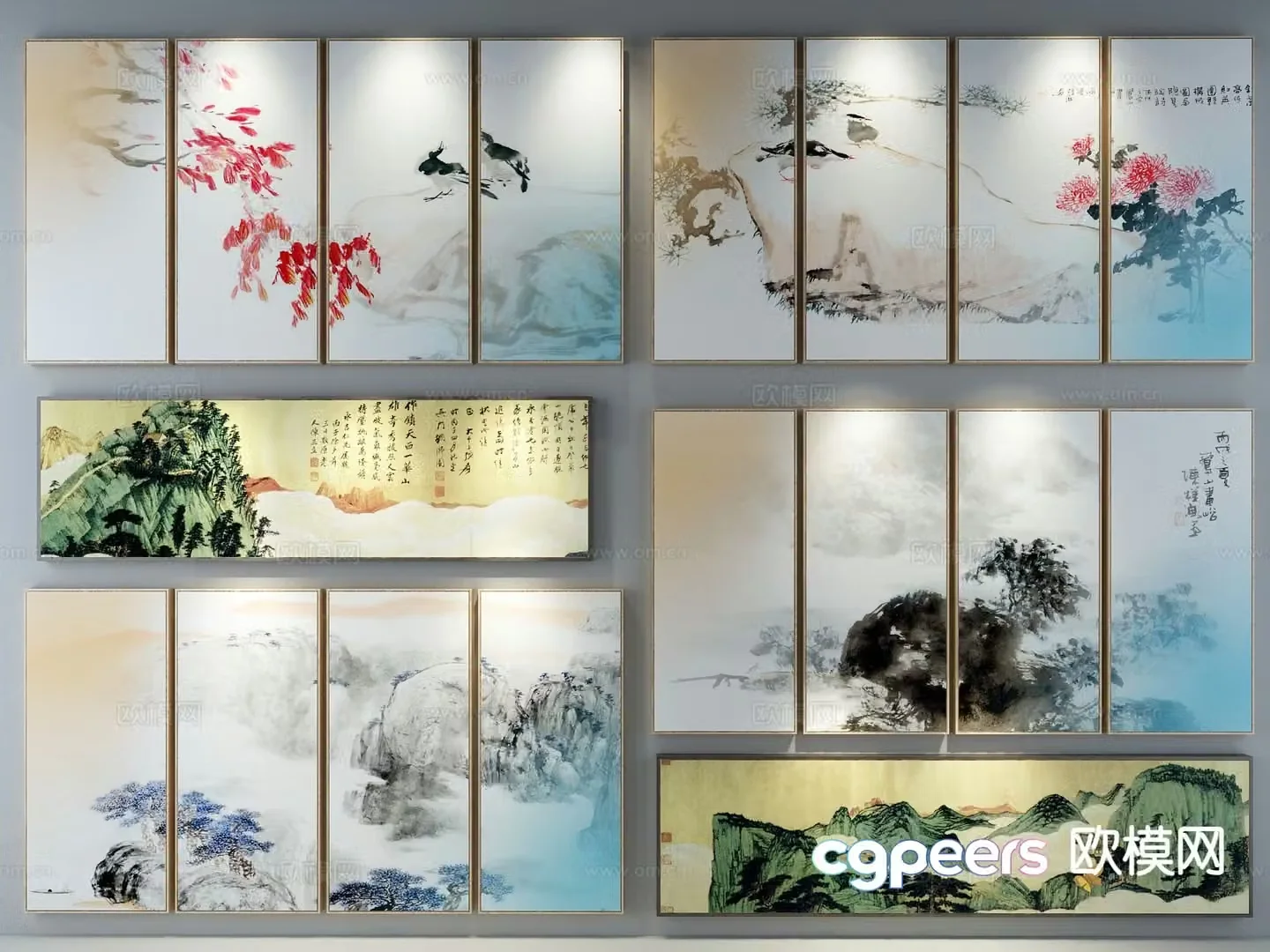 New Chinese style ink painting decorative painting 3D model
