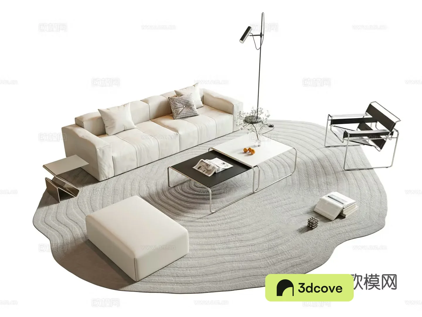 Italian minimalist sofa coffee table combination beige sofa multi-person sofa leather sofa combination sofa