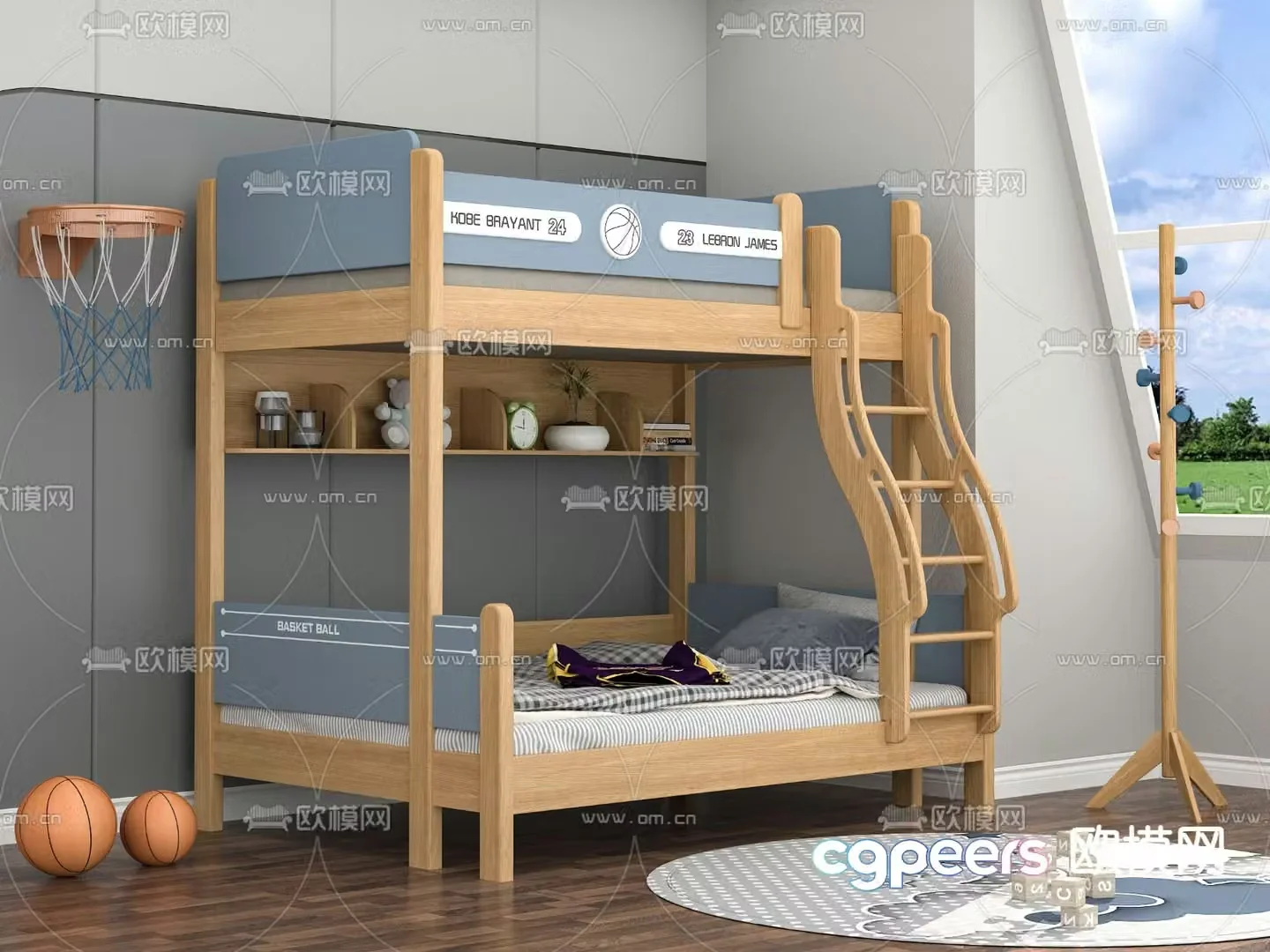 Nordic children’s bed bunk bed 3d model
