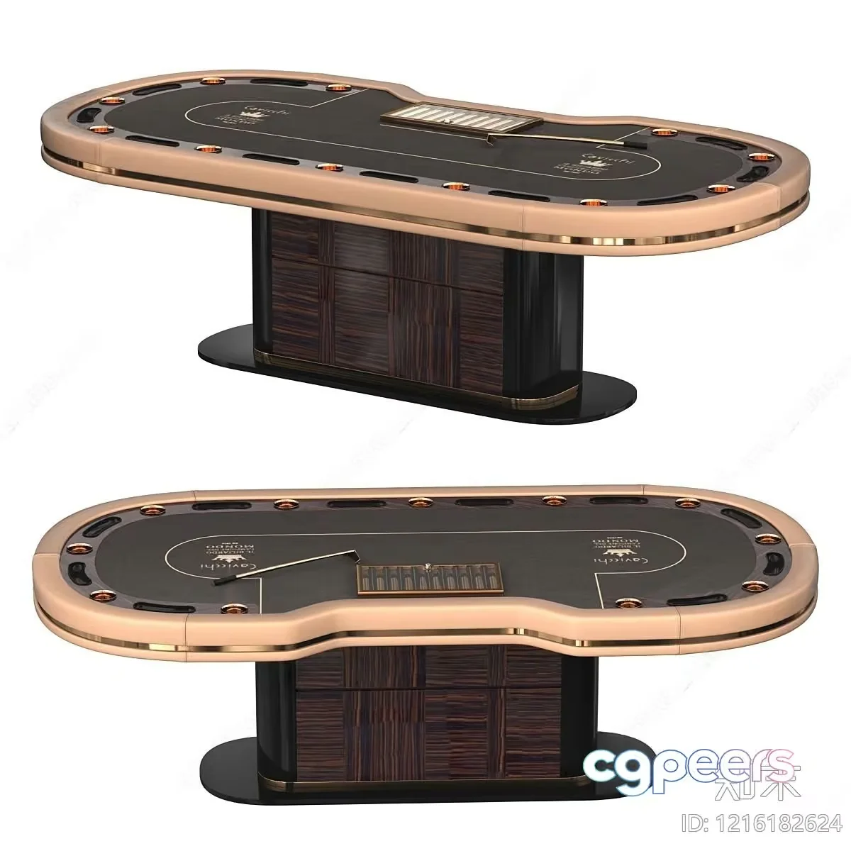 A Poker Table With A Black And Gold Surface 3D Model – 13138 – VRAY Render