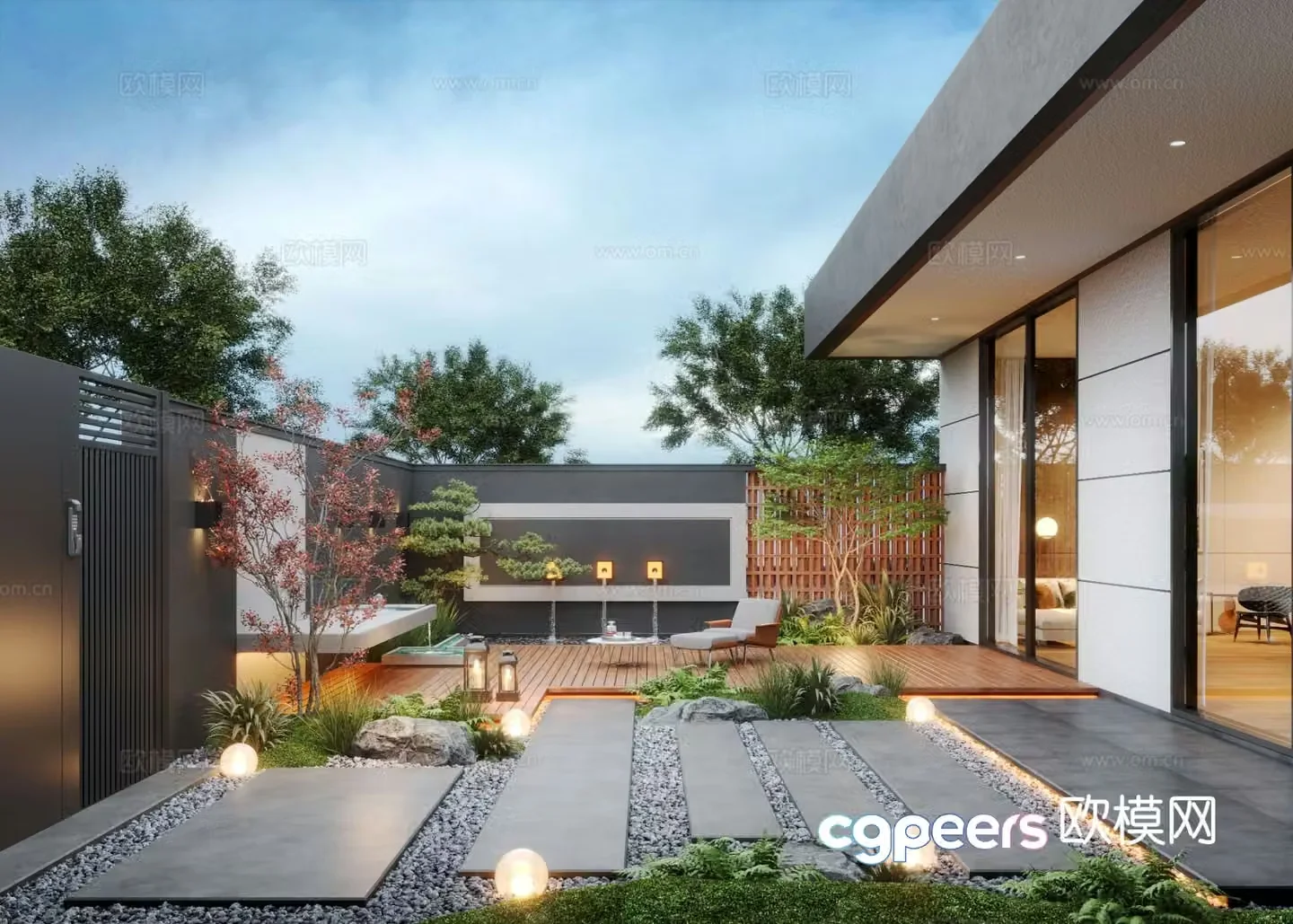 Modern courtyard landscape landscape plants family courtyard villa courtyard garden water view 3d model