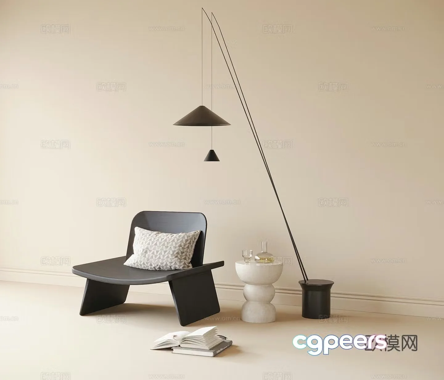 Modern casual chair single chair floor lamp 3d model