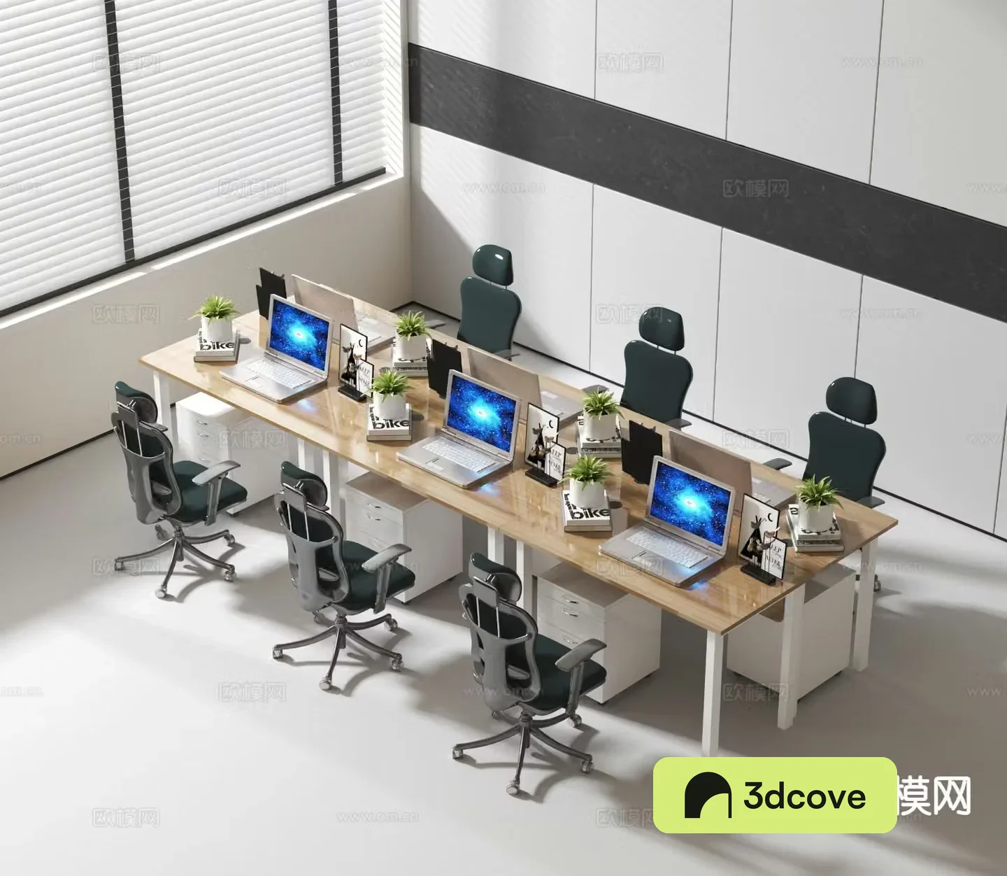 Modern office desk and chair card space desk staff table