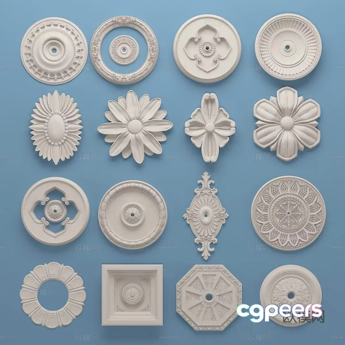 European gypsum carving lamp plate engraving 3D model