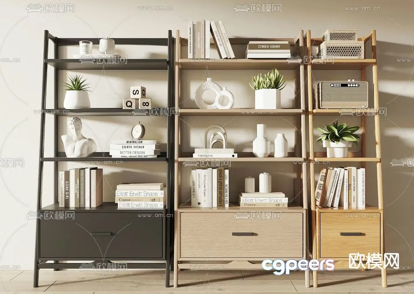 Nordic shelf bookshelf 3d model