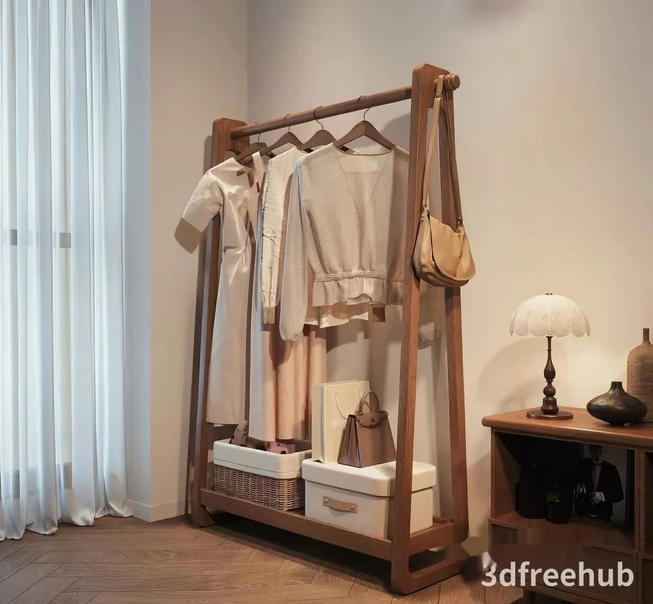 Wooden Clothing Rack 3D Model – 22680 – VRAY Render