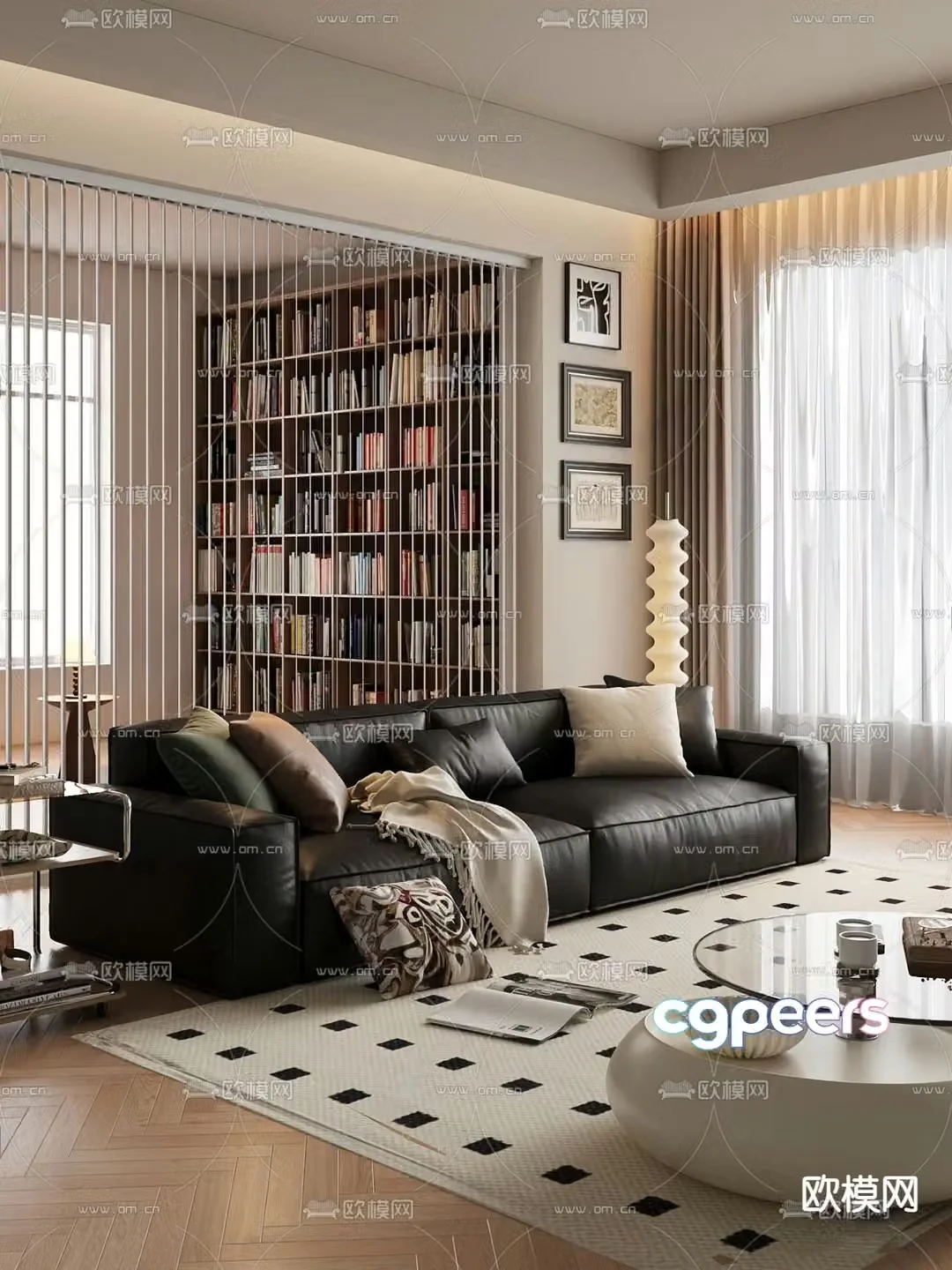 Double sofa leather sofa 3d model
