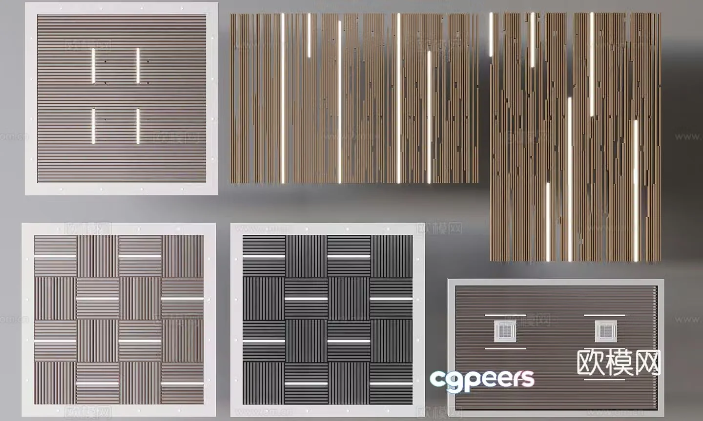 Aluminum square ceiling wooden grille ceiling ceiling 3D model
