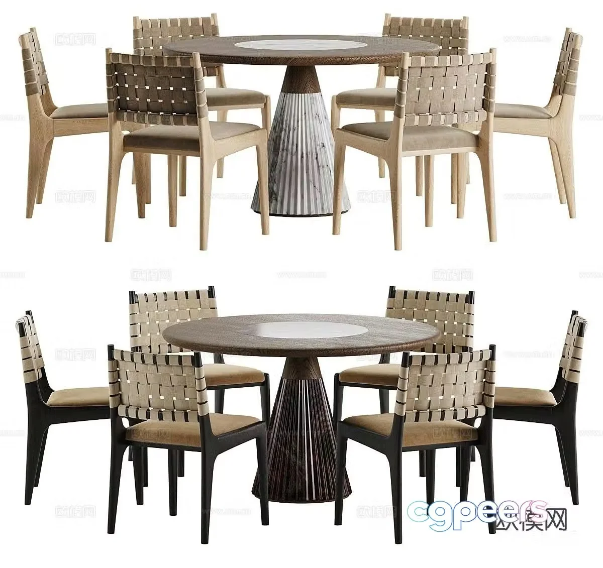Wabi-sabi dining table and chairs round dining table 3d model