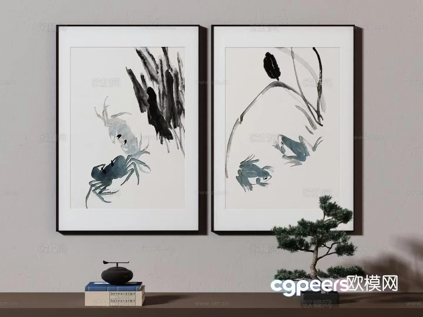 New Chinese style decorative painting ink painting 3D model