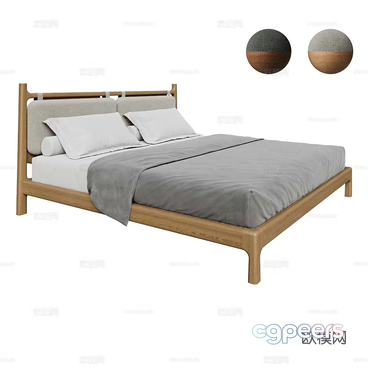 Nordic simple double bed double bed pillow 3D model