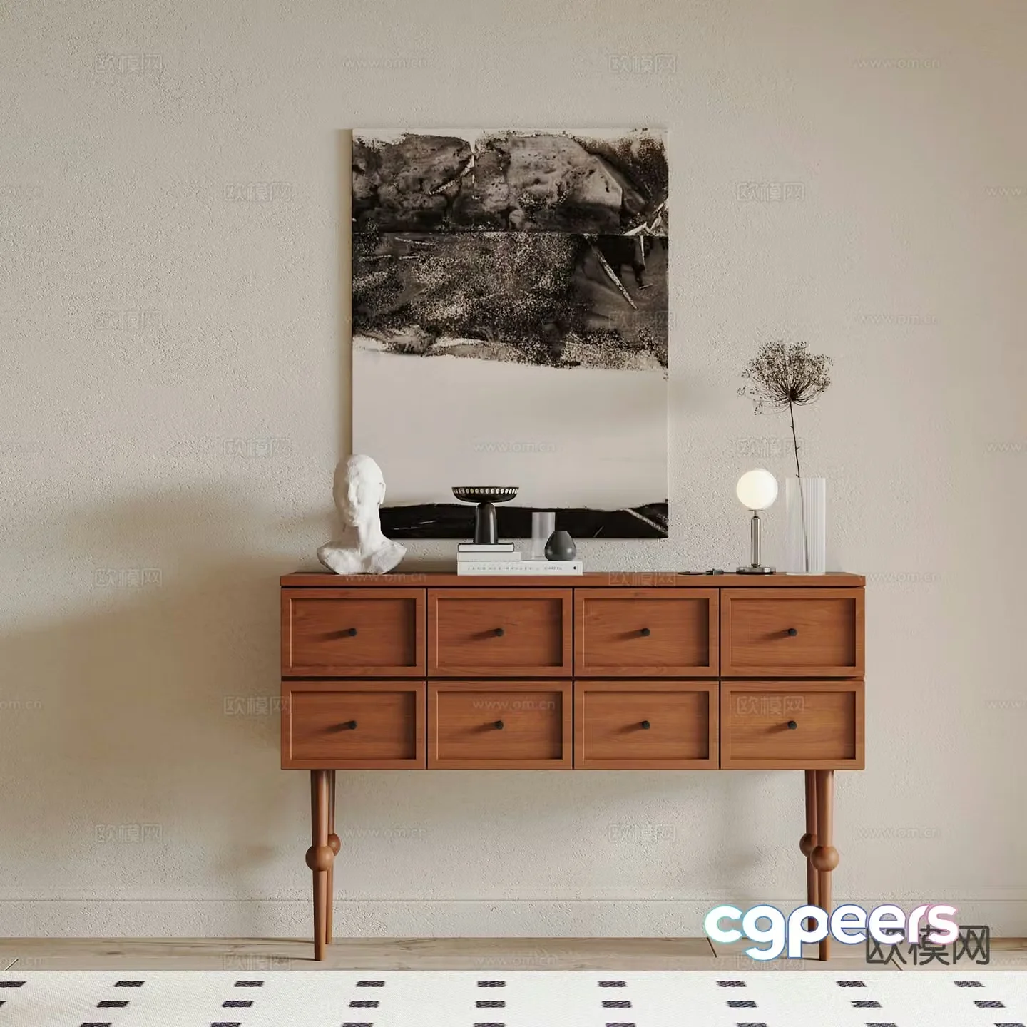 Medieval style entrance cabinet Duanjing cabinet 3D model