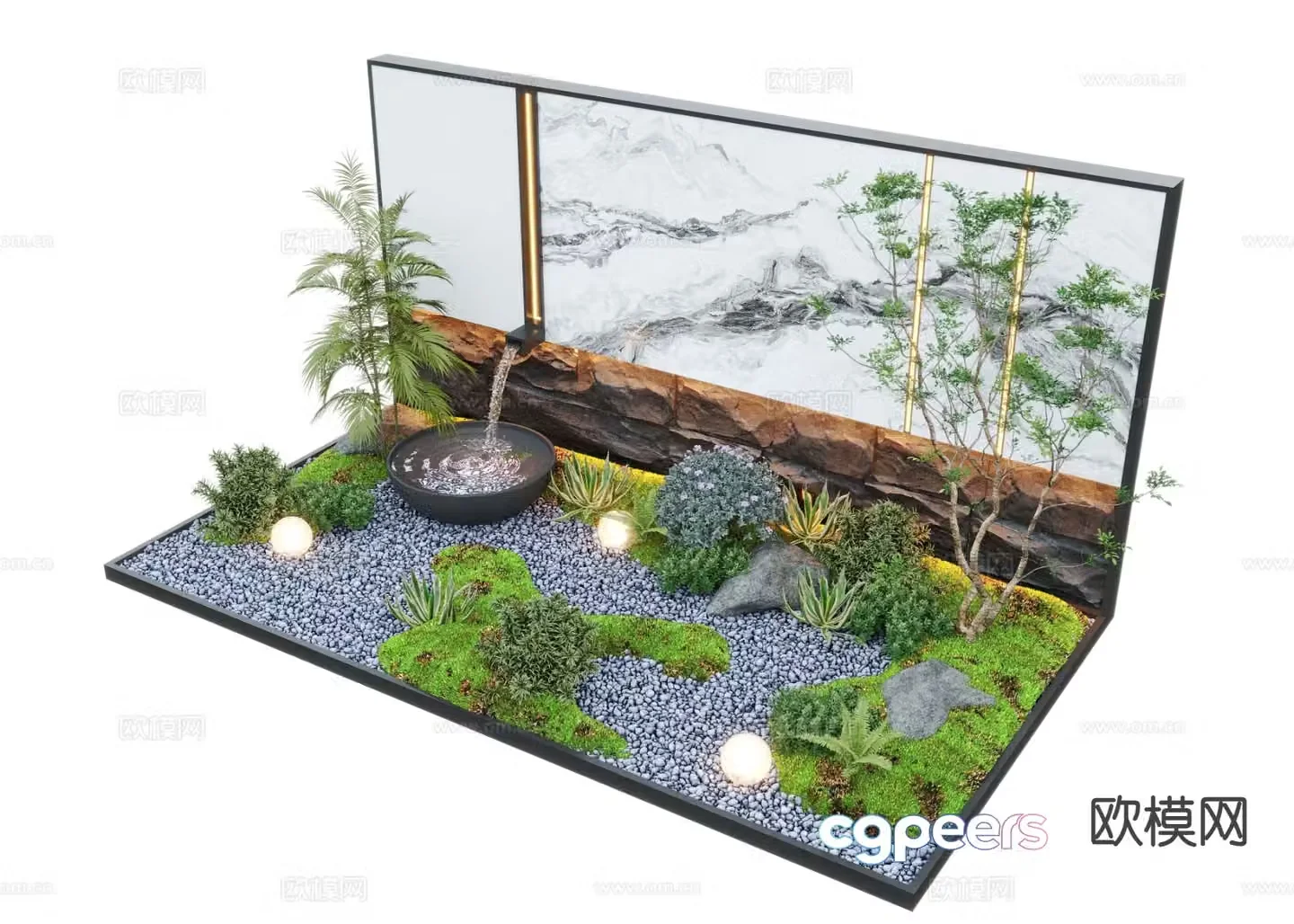 New Chinese style water feature wall courtyard water feature flowing water sketch 3D model