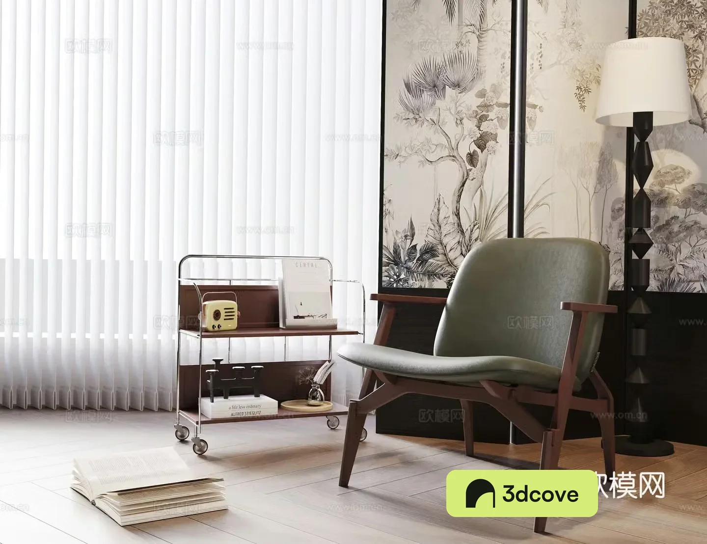Middle-aged leisure chair sofa chair wooden leisure chair book chair leather chair 3d model