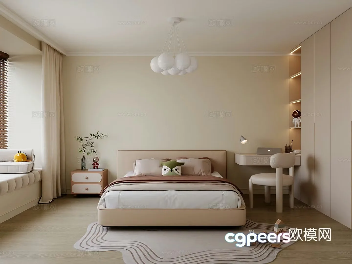 Modern children’s room children’s bed wardrobe 3d model