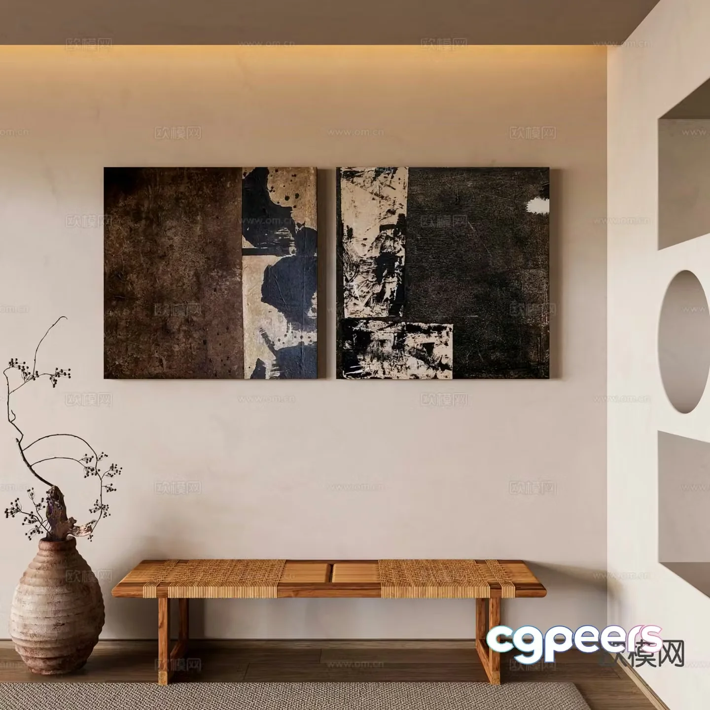 Wabi-sabi style frameless painting decorative painting bench 3d model