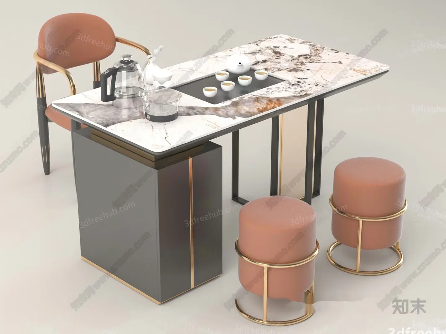 A Modern Table And Chairs Set 3D Model – 18899 – VRAY Render